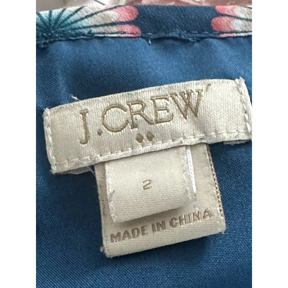 J Crew Print Seaside Pink Blue‎ Spaghetti Strap Cocktail Party Dress Size (2)